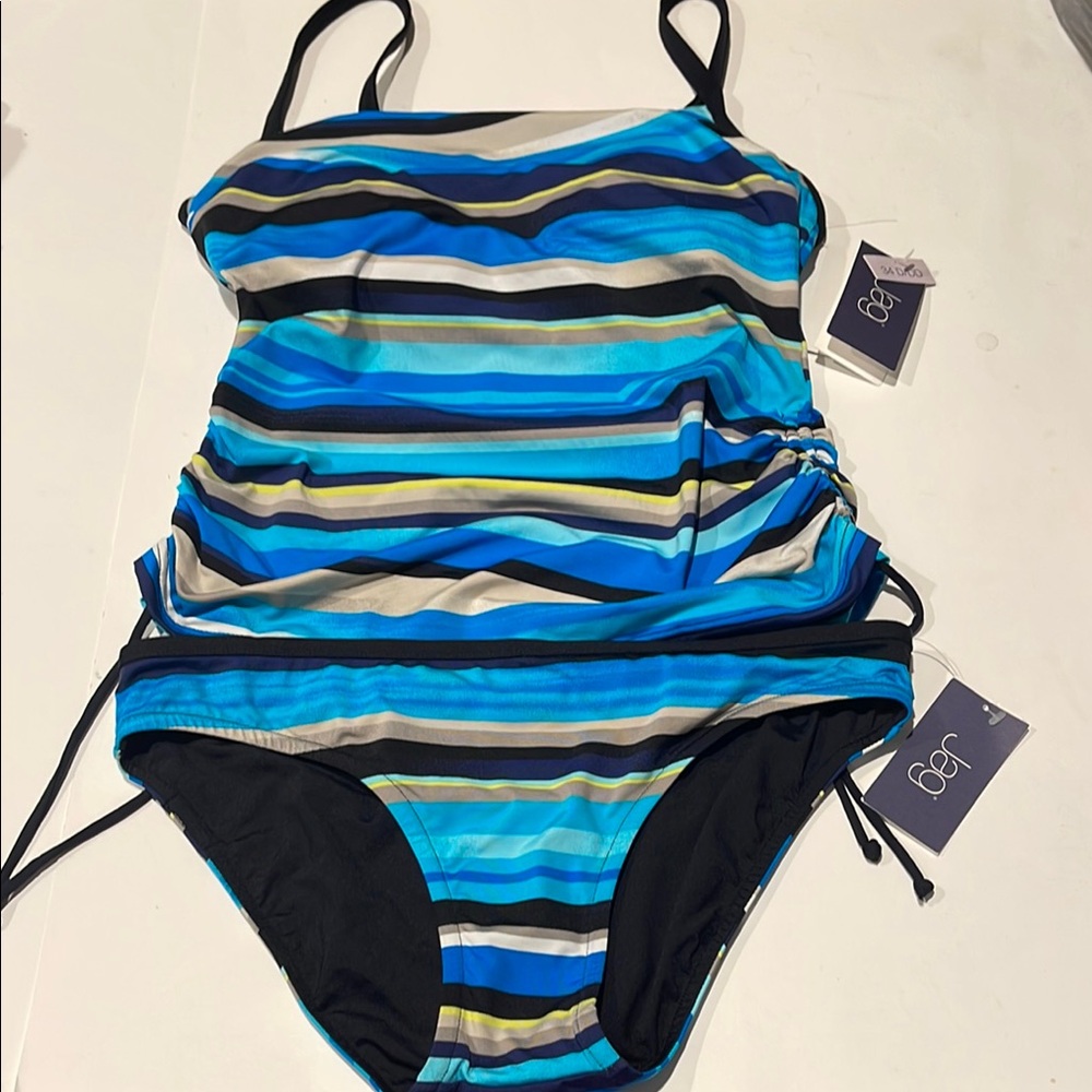 Striped Blue and Black tankini swim suit by Jag Jeans NWT 34D/DD medium